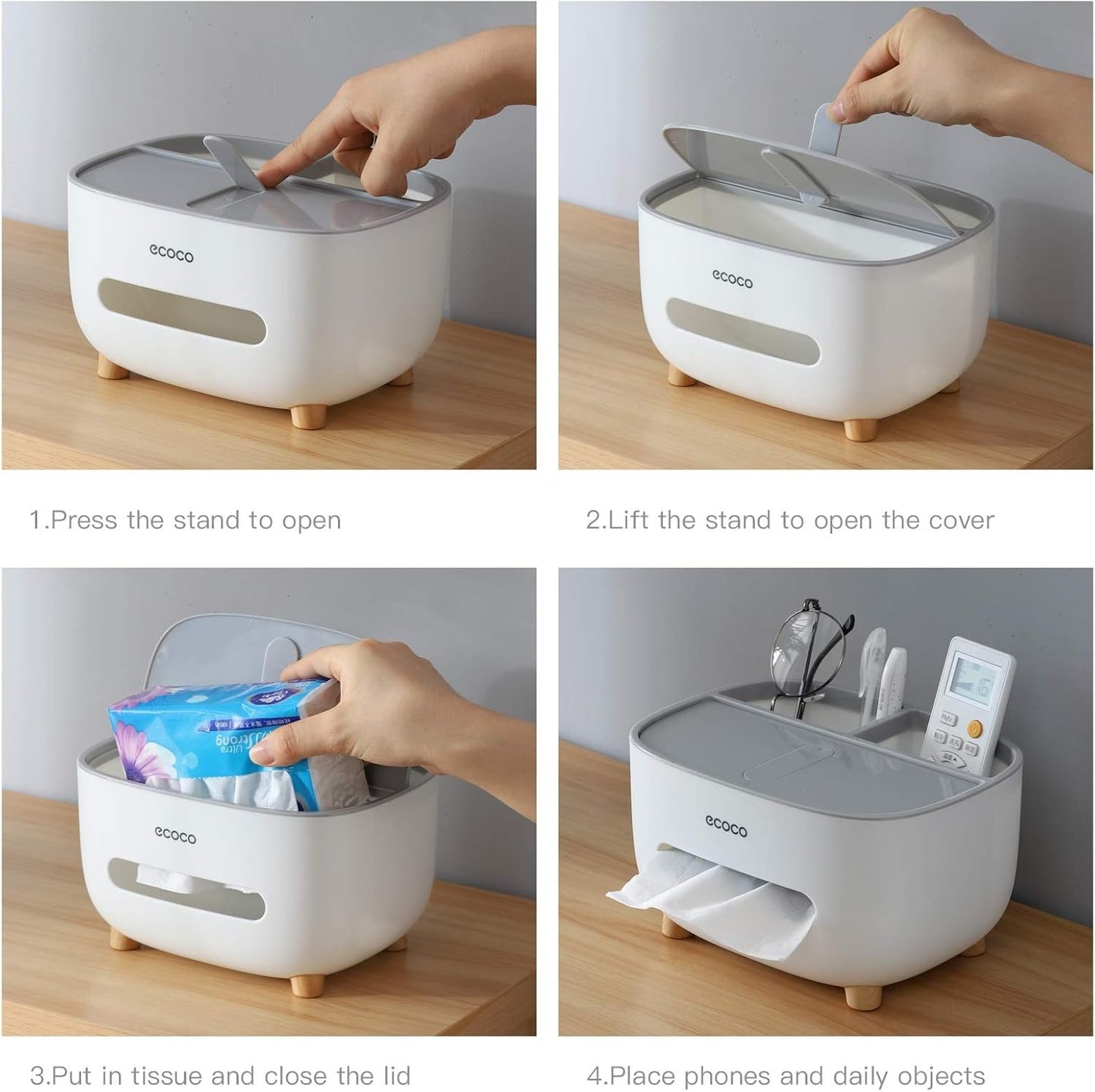 Ecoco Tissue Box With Multifunctional Storage Drawer Creative Desk Organizer For Kitchen Living Room And Office - Random Color
