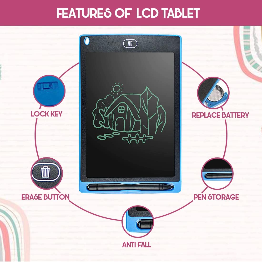 Hardbound MULTI COLOUR LCD Writing Pad LCD Tablet