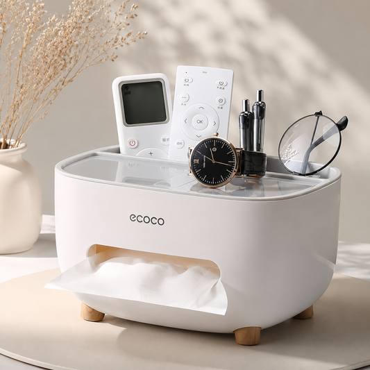 Ecoco Tissue Box With Multifunctional Storage Drawer Creative Desk Organizer For Kitchen Living Room And Office - Random Color