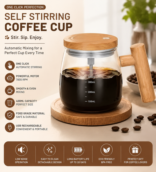 Self Stirring Coffee Mug – Electric Automatic Mixing Cup for Coffee, Milk, & Drinks | Rechargeable, Waterproof, Self Mixing Glass Mug for Home & Office ~ 500 ml