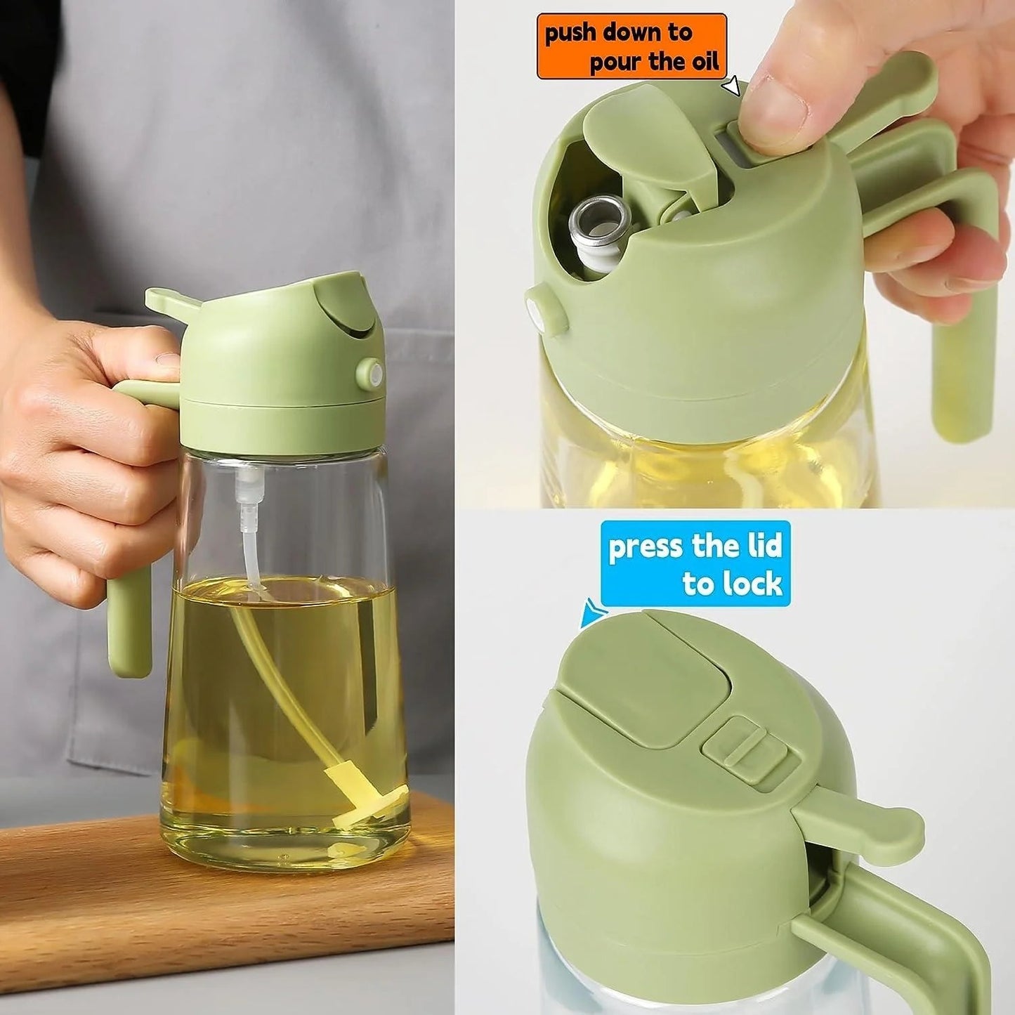 2-in-1 Oil Spray Bottle | Adjustable Mist & Dispenser | 470ml Leak-Proof Glass Container | For Cooking, BBQ, Baking & Air Fryer 470ml