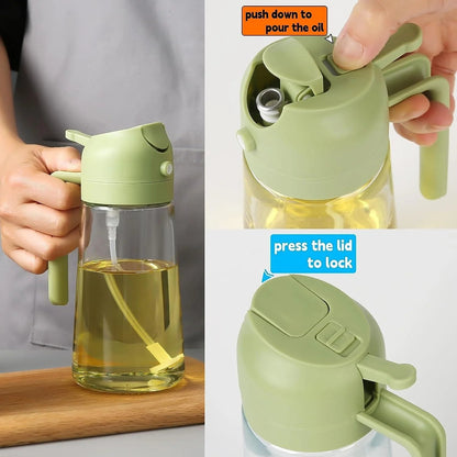 2-in-1 Oil Spray Bottle | Adjustable Mist & Dispenser | 470ml Leak-Proof Glass Container | For Cooking, BBQ, Baking & Air Fryer 470ml